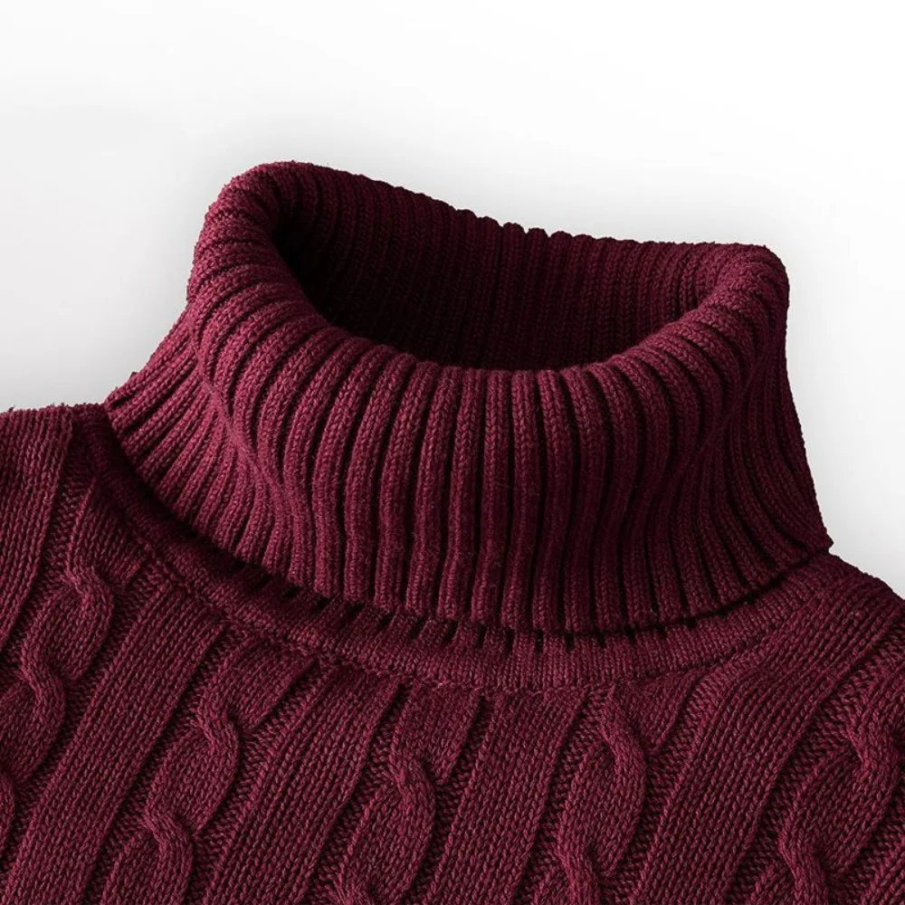 Warm turtleneck jumper with cable knit pattern