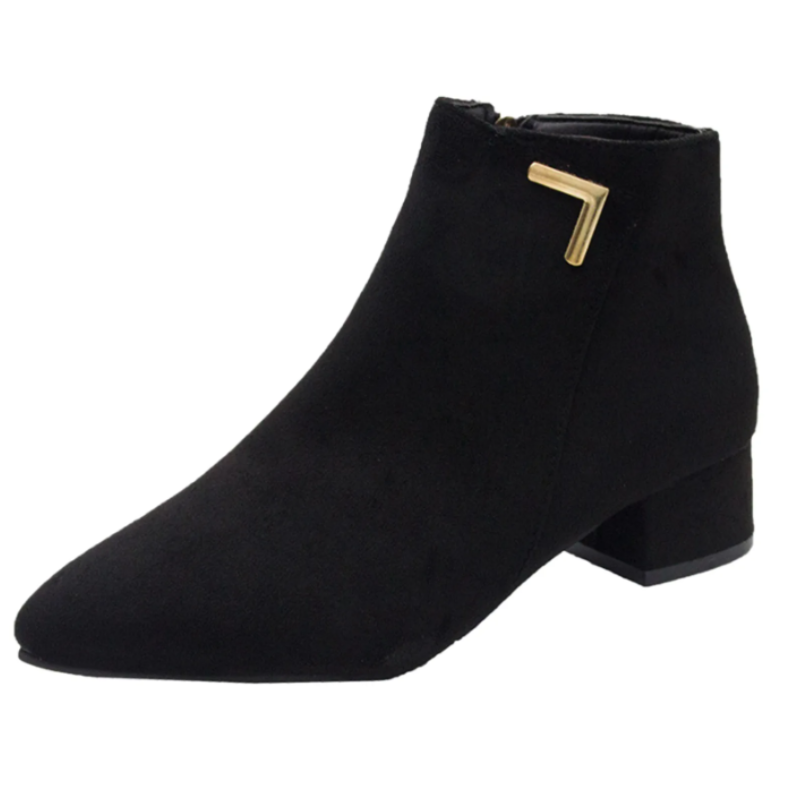 Suede Ankle Boots with Side Zip and Block Heel