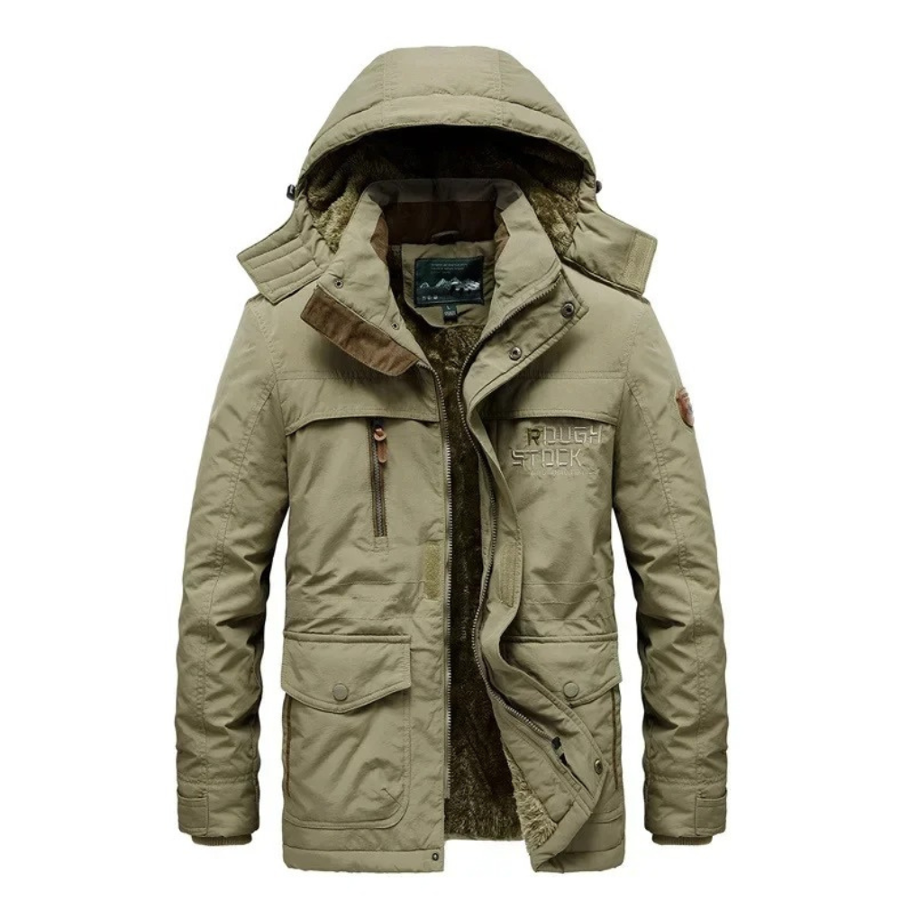 Windproof parka jacket with adjustable hood