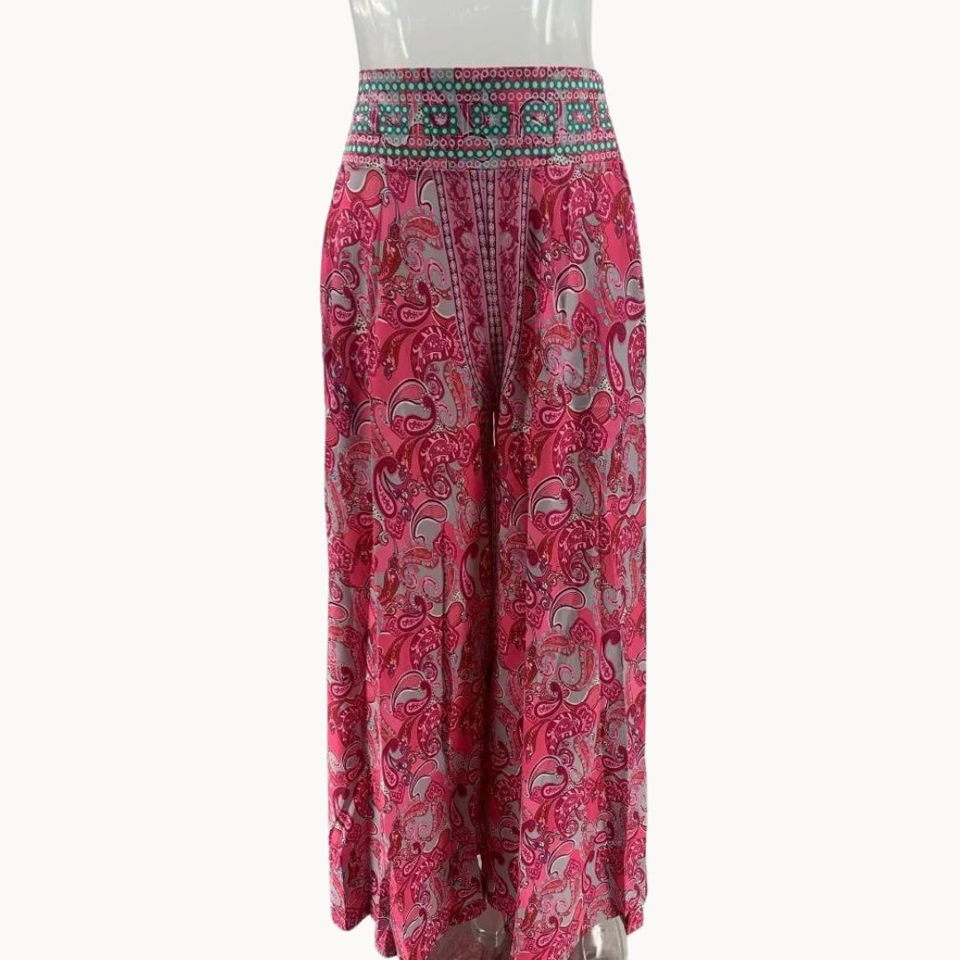 Boho chic paisley print palazzo pants