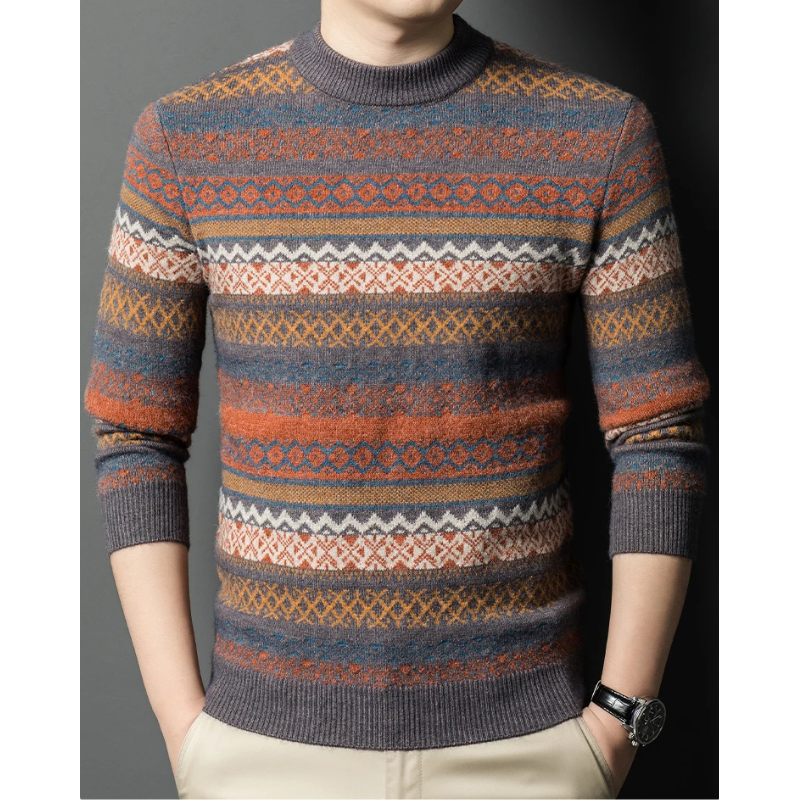 Men's patterned round neck jumper for winter comfort