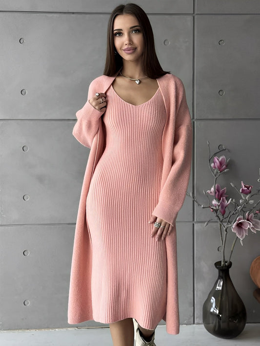 Women - 2-Piece Knitted Dress Set - Sleeveless Comfort - Stylish Casual Wear for Every Occasion