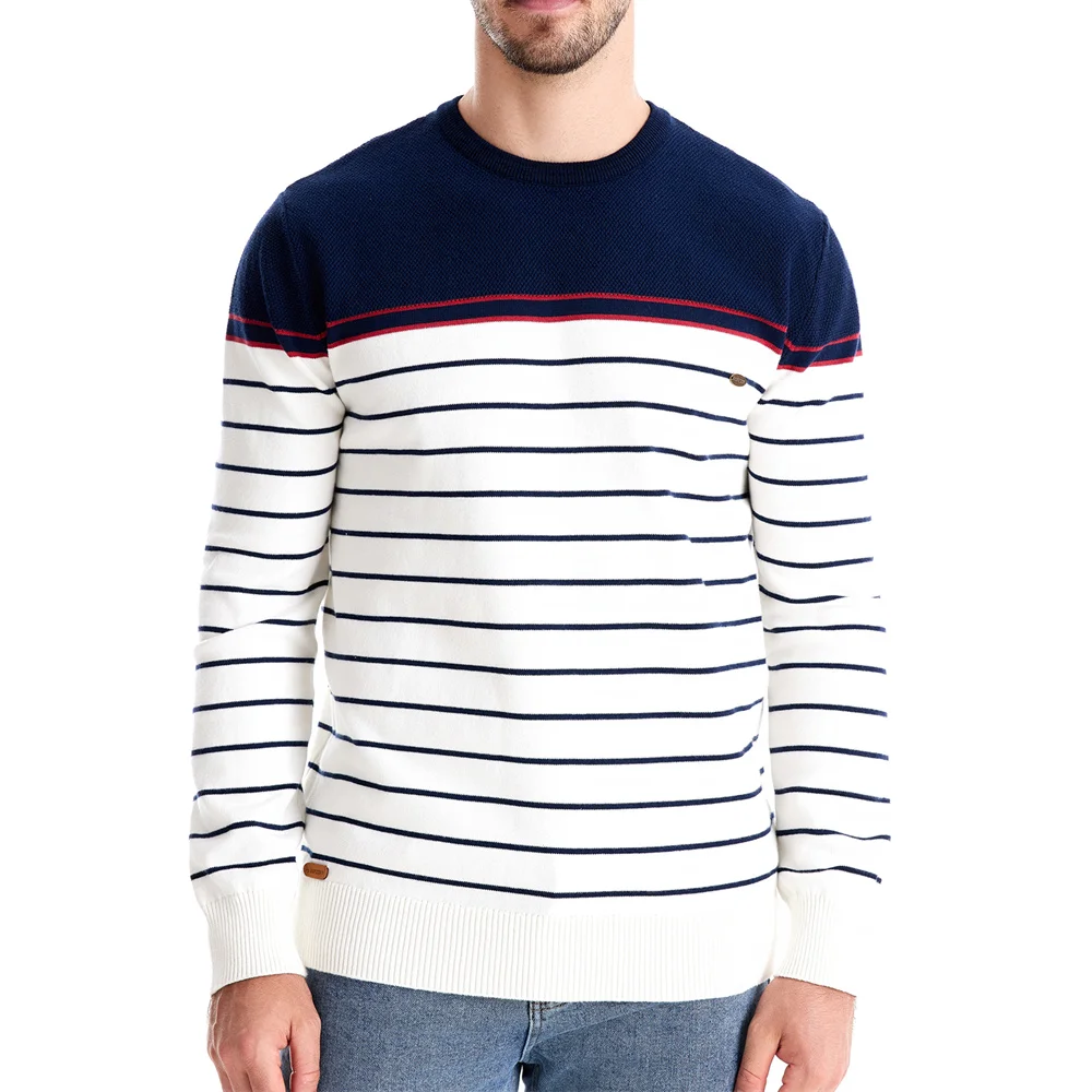 Striped round neck men's jumper in nautical style