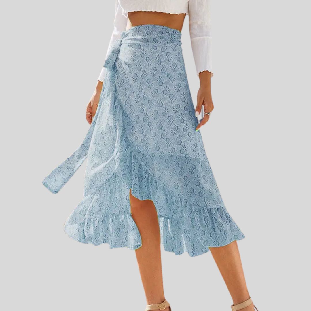 Flowing midi skirt with lace overlay