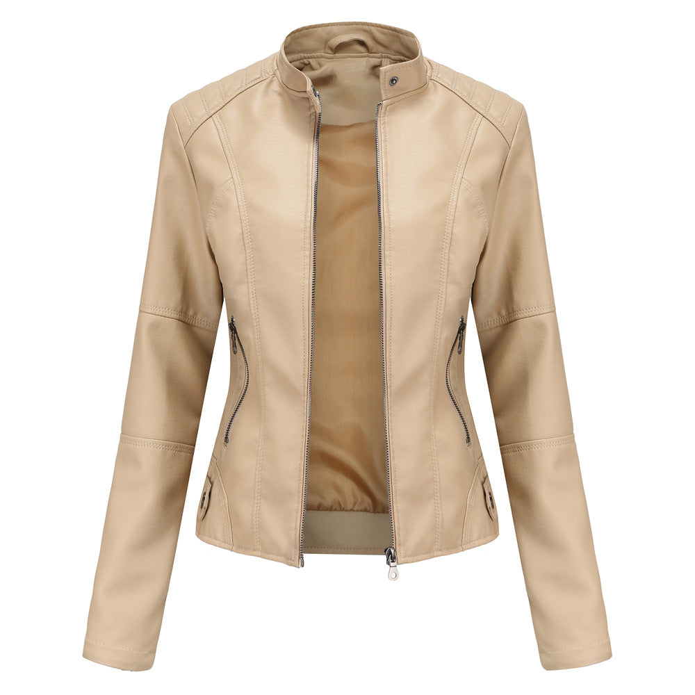 Women - Slim Leather Jacket - Lightweight Spring Style - Trendy Outerwear for Every Occasion