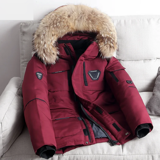 Winter Jacket With Detachable Fur Collar And Several Pockets