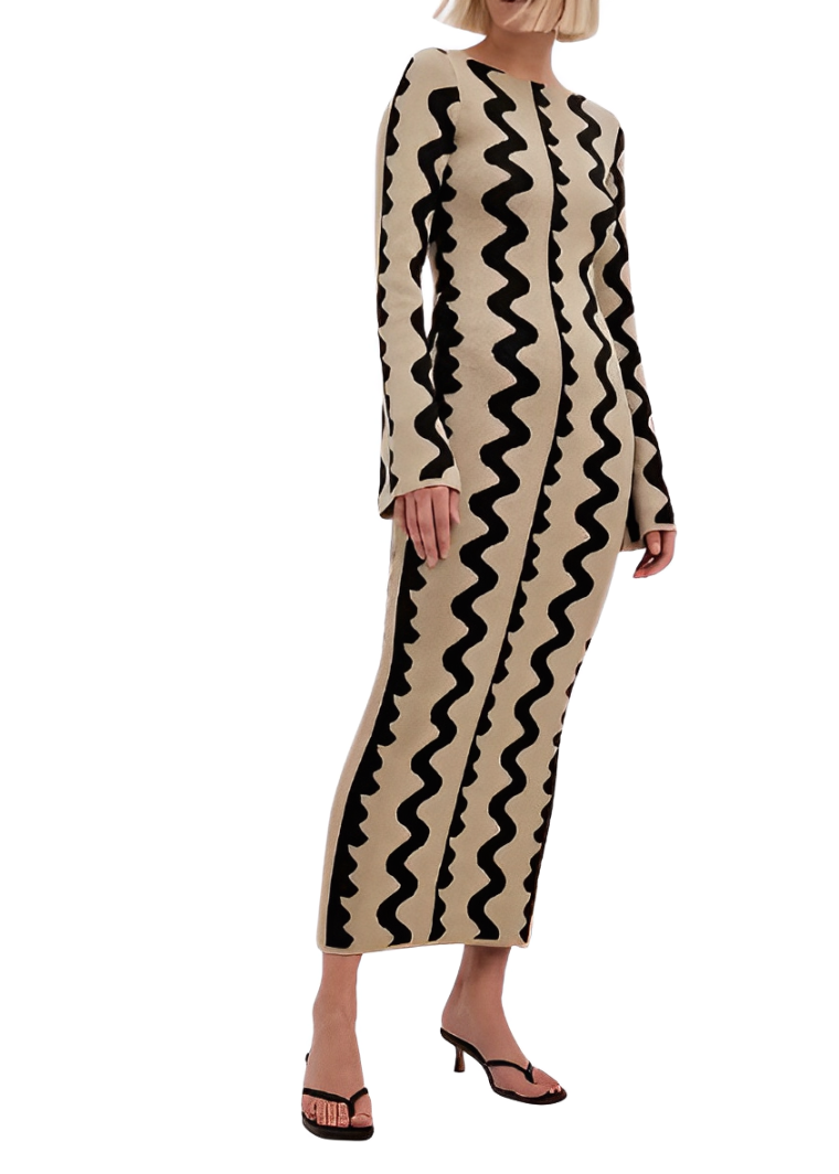 Slim-fit printed A-line dress