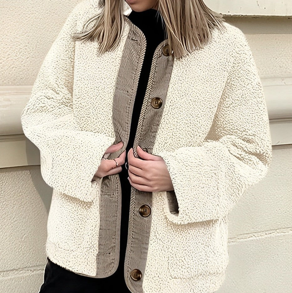 Women - Winter Jacket - Warm, Collarless Design - Cosy Outerwear for Cold Weather