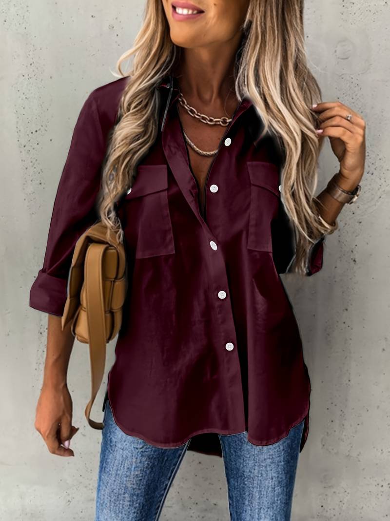 Loose long-sleeved pocket shirt