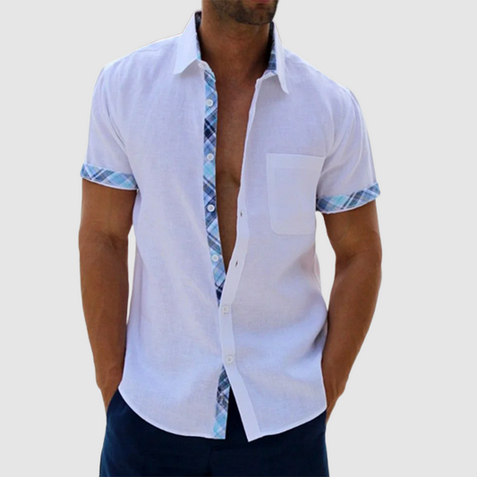 Summery linen shirt with checked collar and button placket