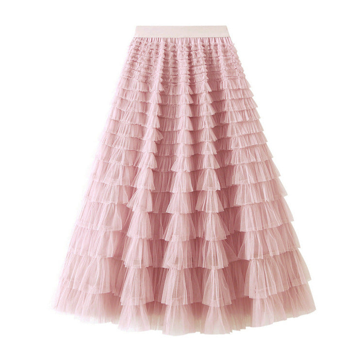 High Waist Mid Length Design Full Versatility Slimming Fairy Lady Skirt