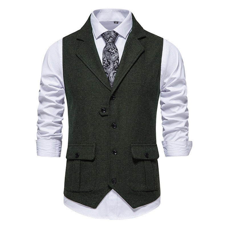 Sleeveless waistcoat with lapel pocket for men