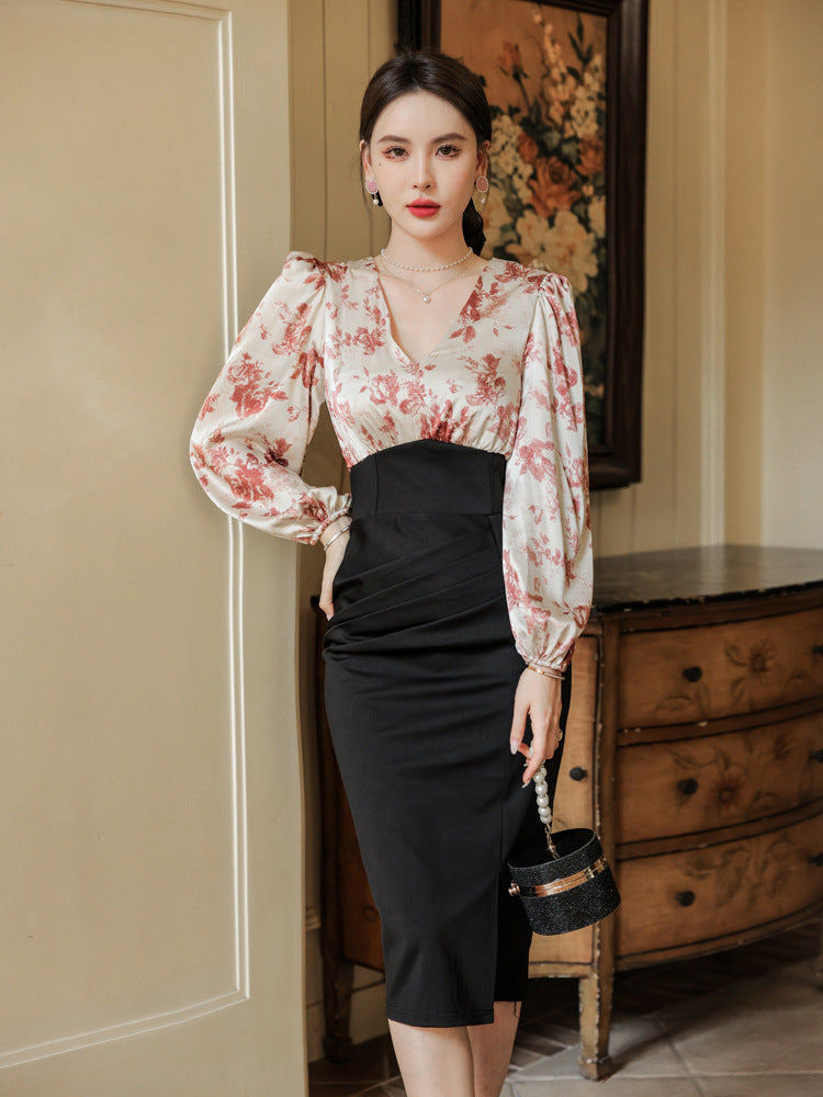 Fashionable Elegant Slim Printed Long Sleeve Dress