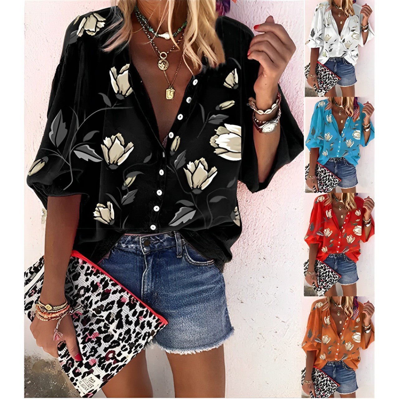 Loose top with floral buttons