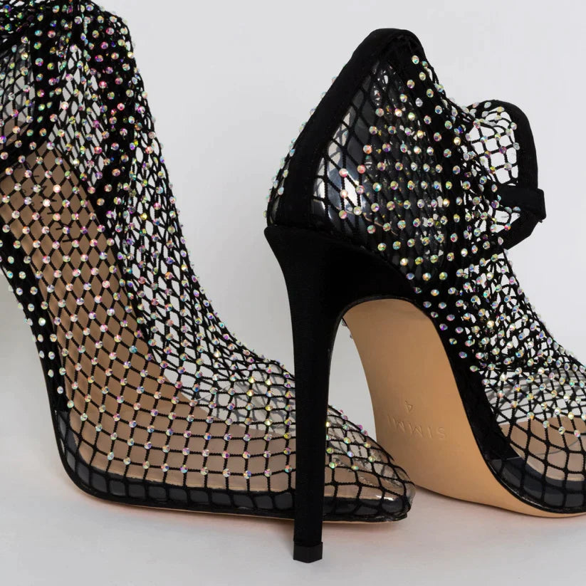 Mesh ankle boots with rhinestone embellishment