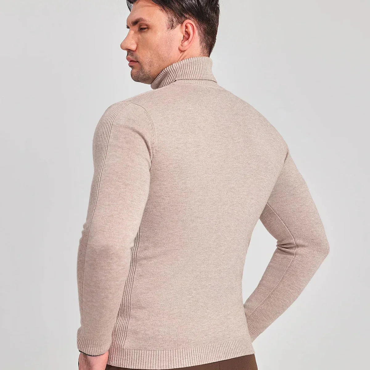 Men - Turtleneck Jumper - Cozy Knit - Stylish Khaki for Fall & Winter Fashion