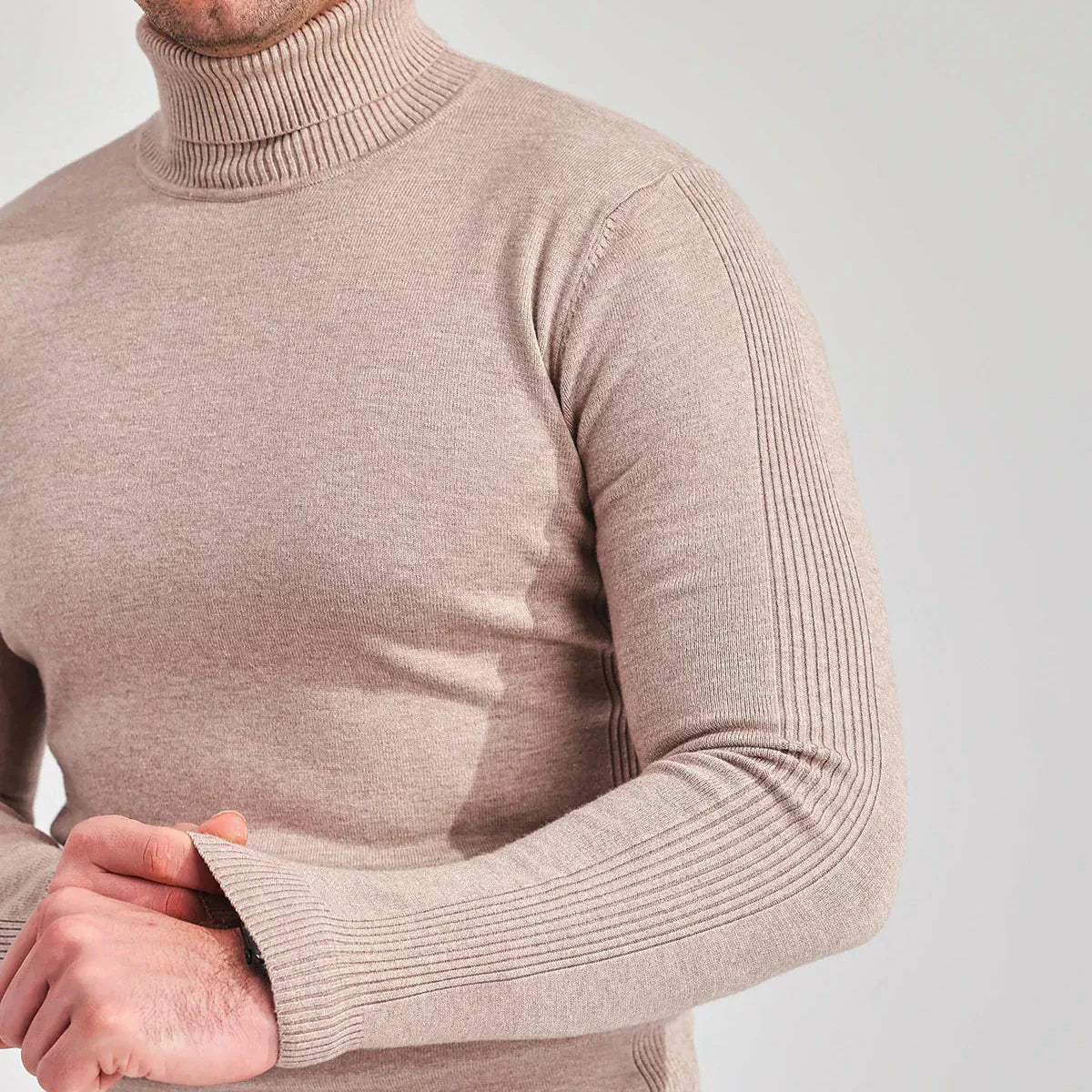 Men - Turtleneck Jumper - Cozy Knit - Stylish Khaki for Fall & Winter Fashion