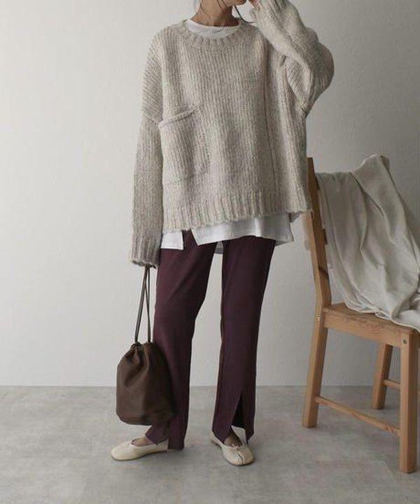 Oversized Sweater with Ivory Pocket Front