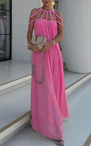 Modern and sophisticated linen blend draped braids cover up maxi dress