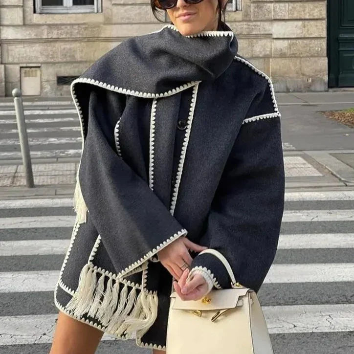 ELEGANT COAT WITH SCARF FOR WOMEN