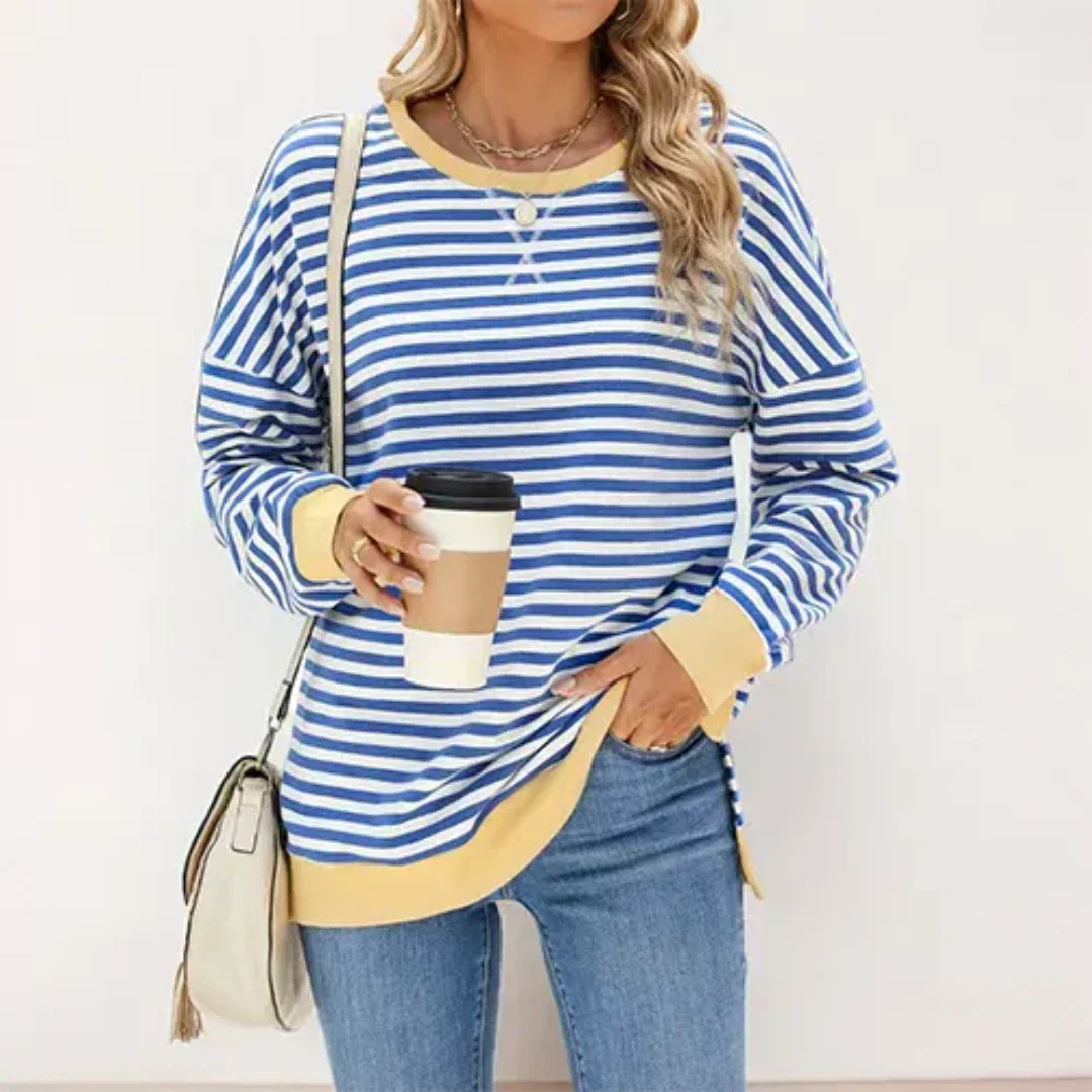 Women - Jumper - Striped Knit - Stylish Daisy Pattern for Cozy Comfort