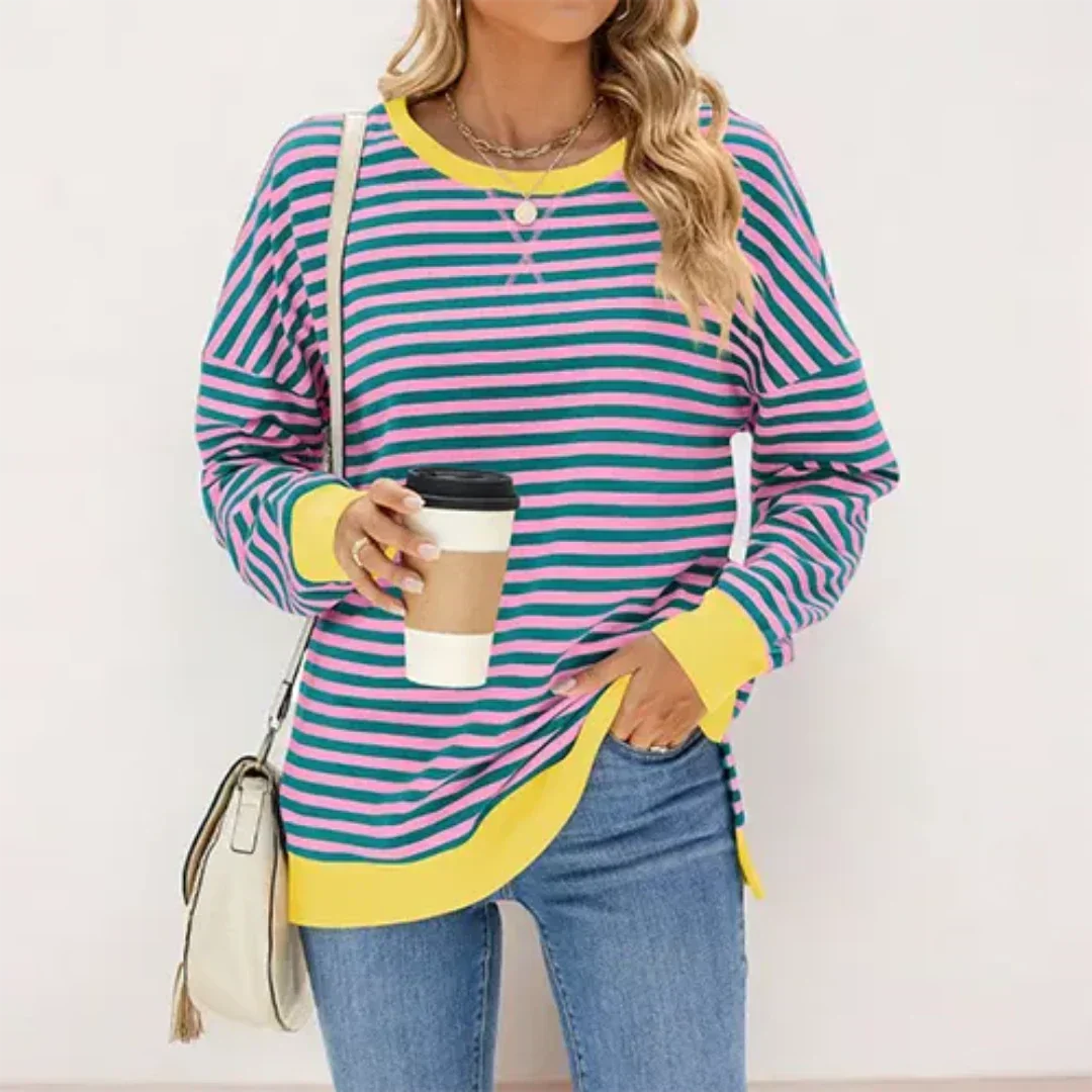 Women - Jumper - Striped Knit - Stylish Daisy Pattern for Cozy Comfort