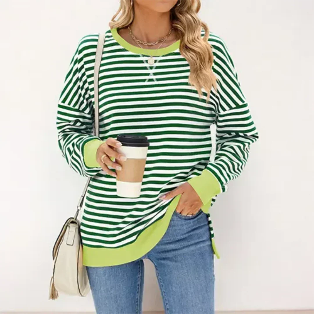 Women - Jumper - Striped Knit - Stylish Daisy Pattern for Cozy Comfort