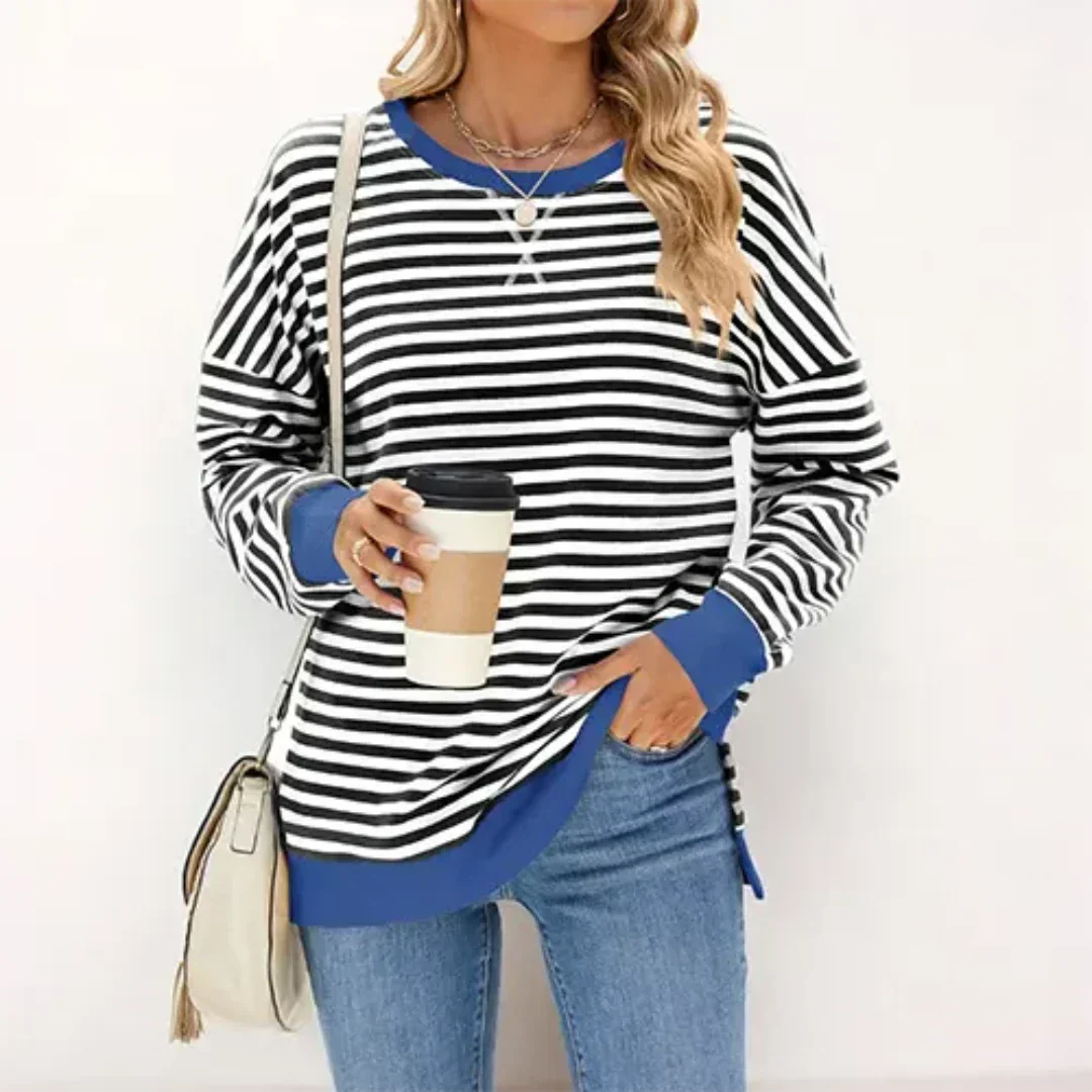 Women - Jumper - Striped Knit - Stylish Daisy Pattern for Cozy Comfort