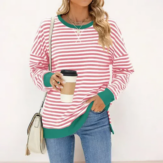 Women - Jumper - Striped Knit - Stylish Daisy Pattern for Cozy Comfort