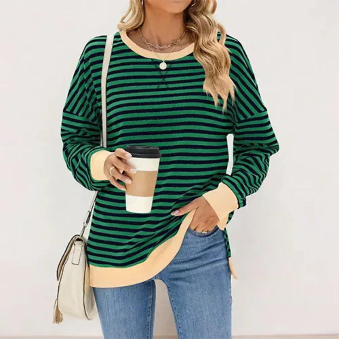 Women - Jumper - Striped Knit - Stylish Daisy Pattern for Cozy Comfort