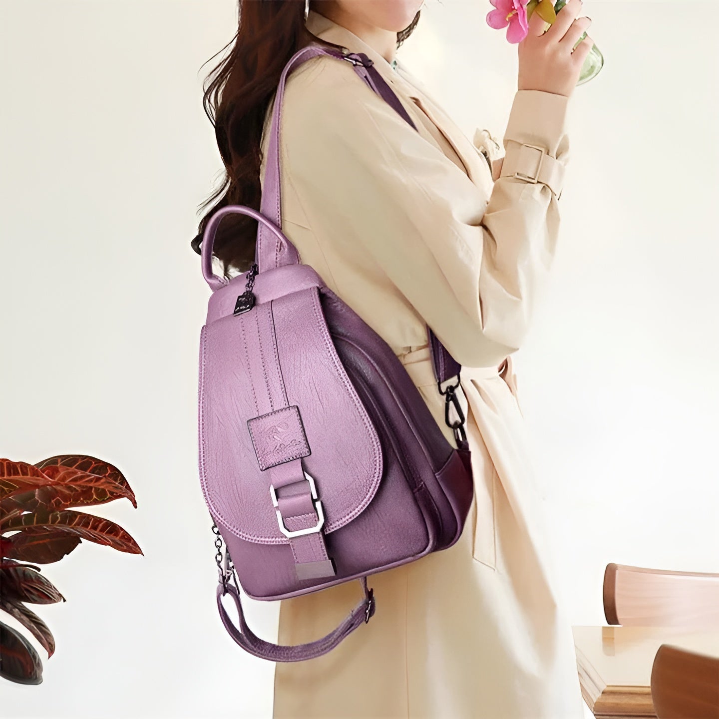 Women's soft leather Backpack