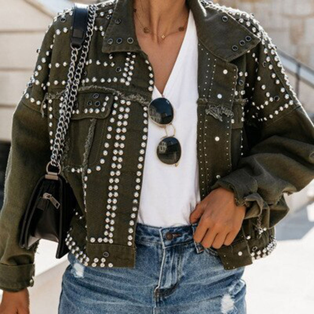 Glamourista denim jacket with studs