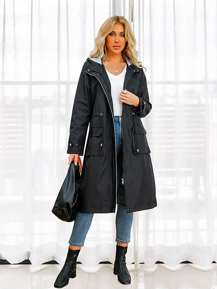 Women - Waterproof Hooded Coat - Stylish & Functional Design - Rainy Day Essential