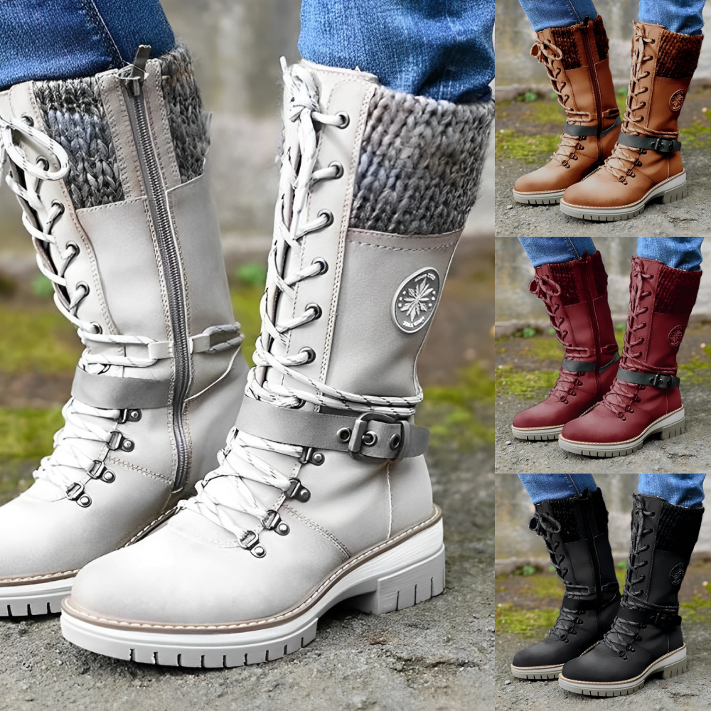 Deluxe Buckle Lace Mid High Boots