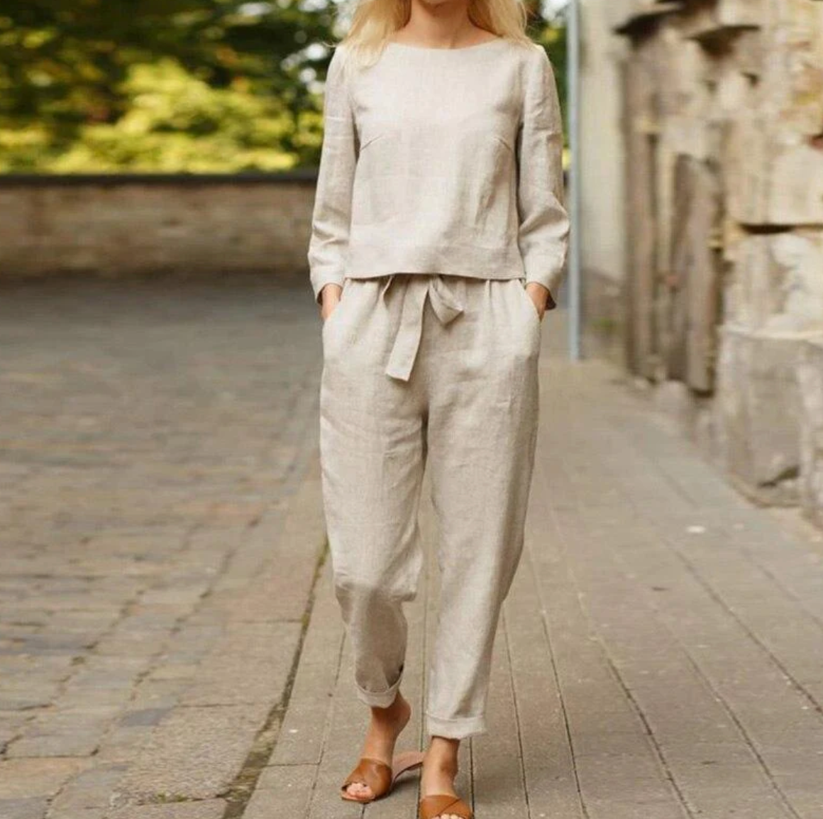 Stylish and unique two-piece set in linen