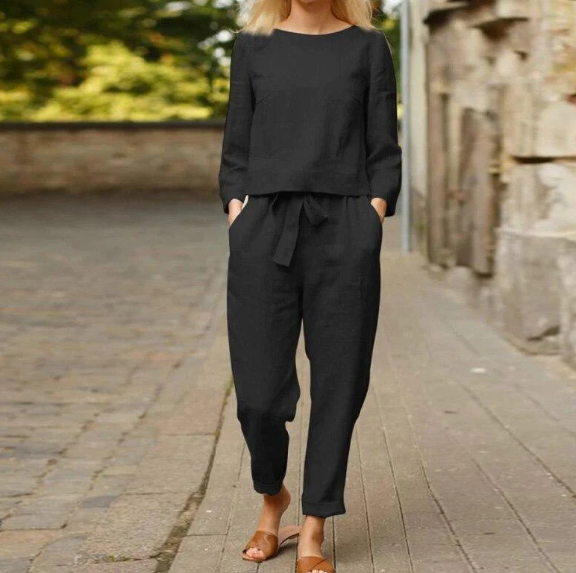 Stylish and unique two-piece set in linen