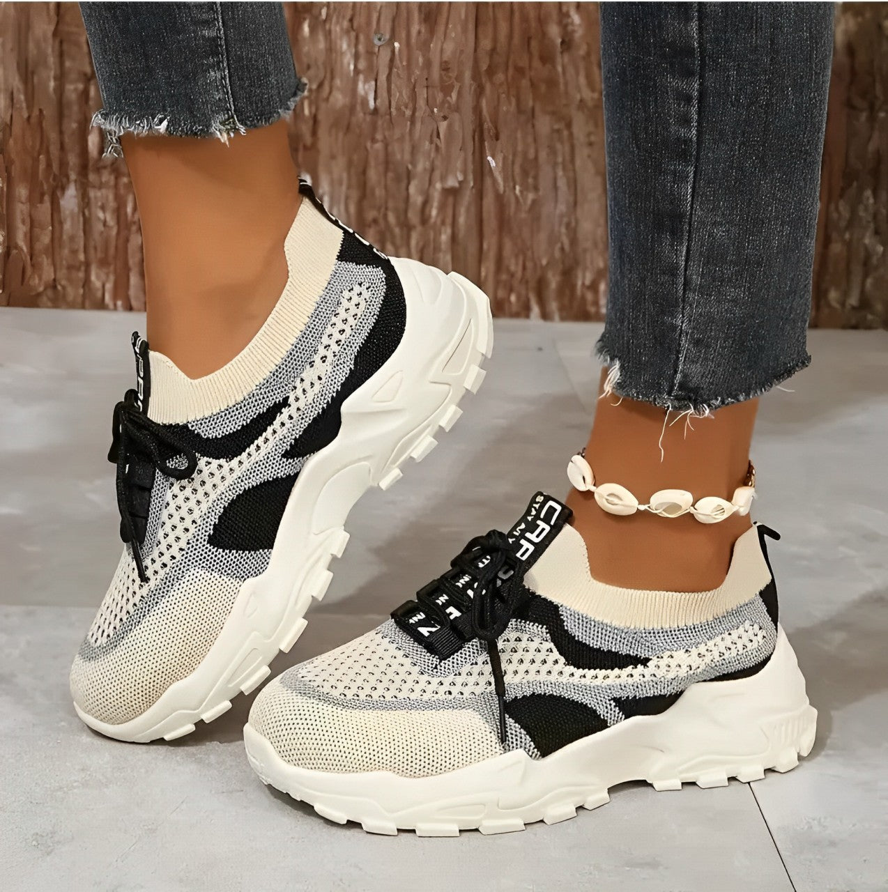 Stylish knitted platform trainers