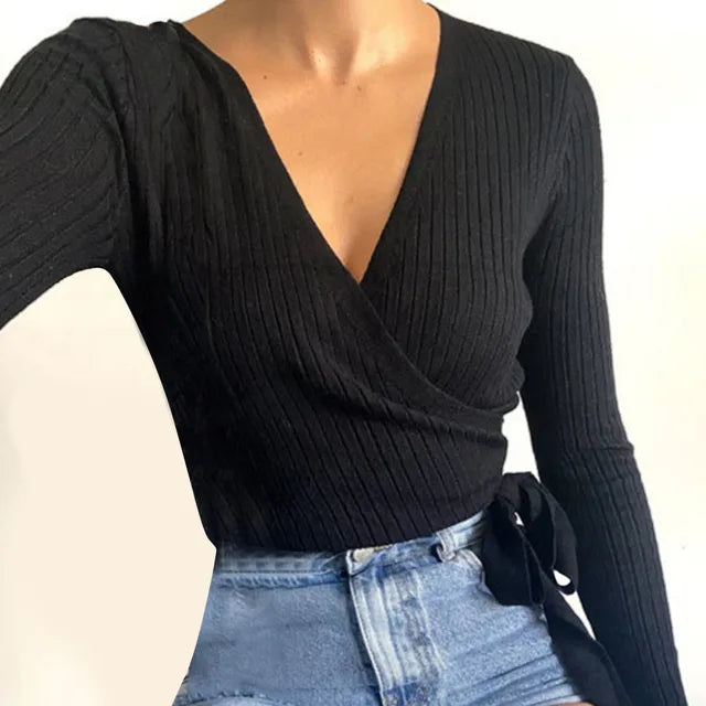 Knitted V-neck top