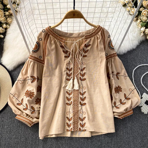 Bohemian blouse with tassels and embroidery