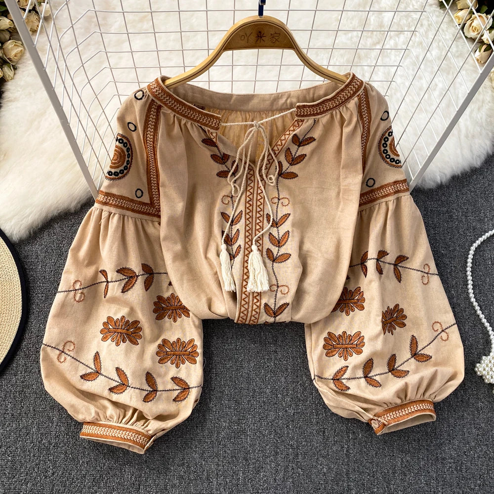 Bohemian blouse with tassels and embroidery