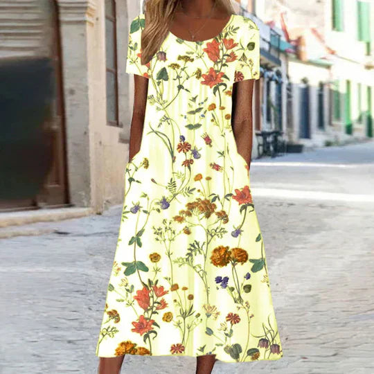 Summery dress with bohemian floral pattern