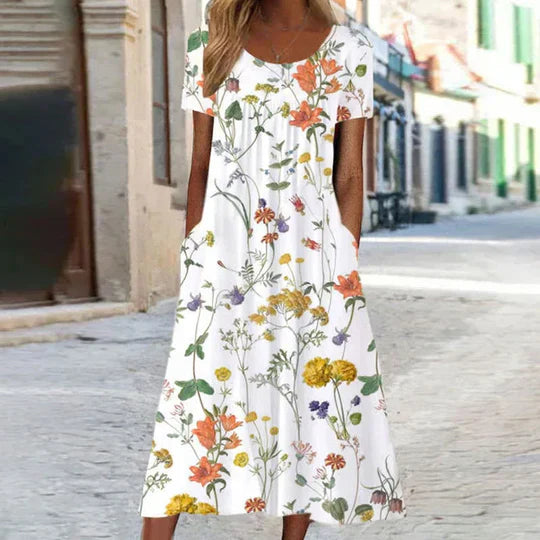 Summery dress with bohemian floral pattern