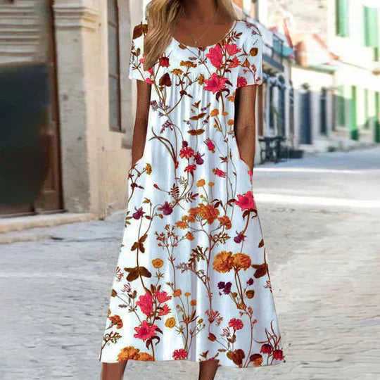 Summery dress with bohemian floral pattern