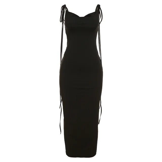 Women's maxi dress with draped backless halter