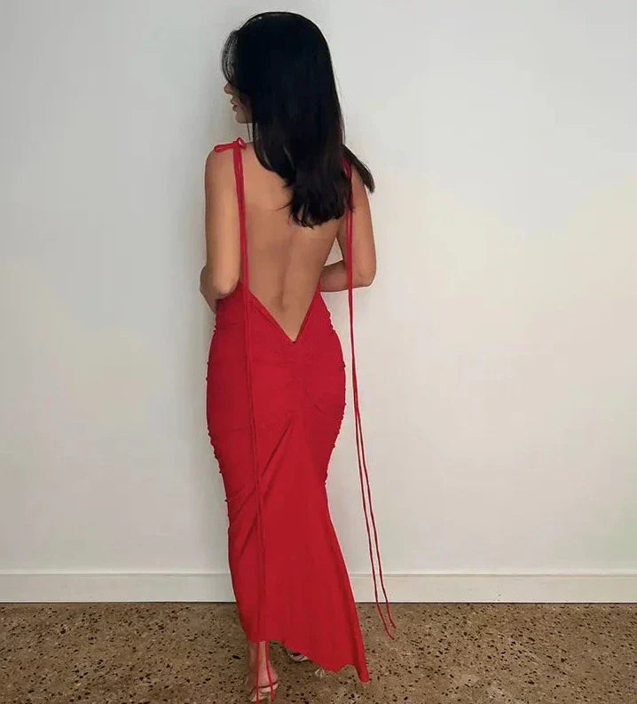 Women's maxi dress with draped backless halter