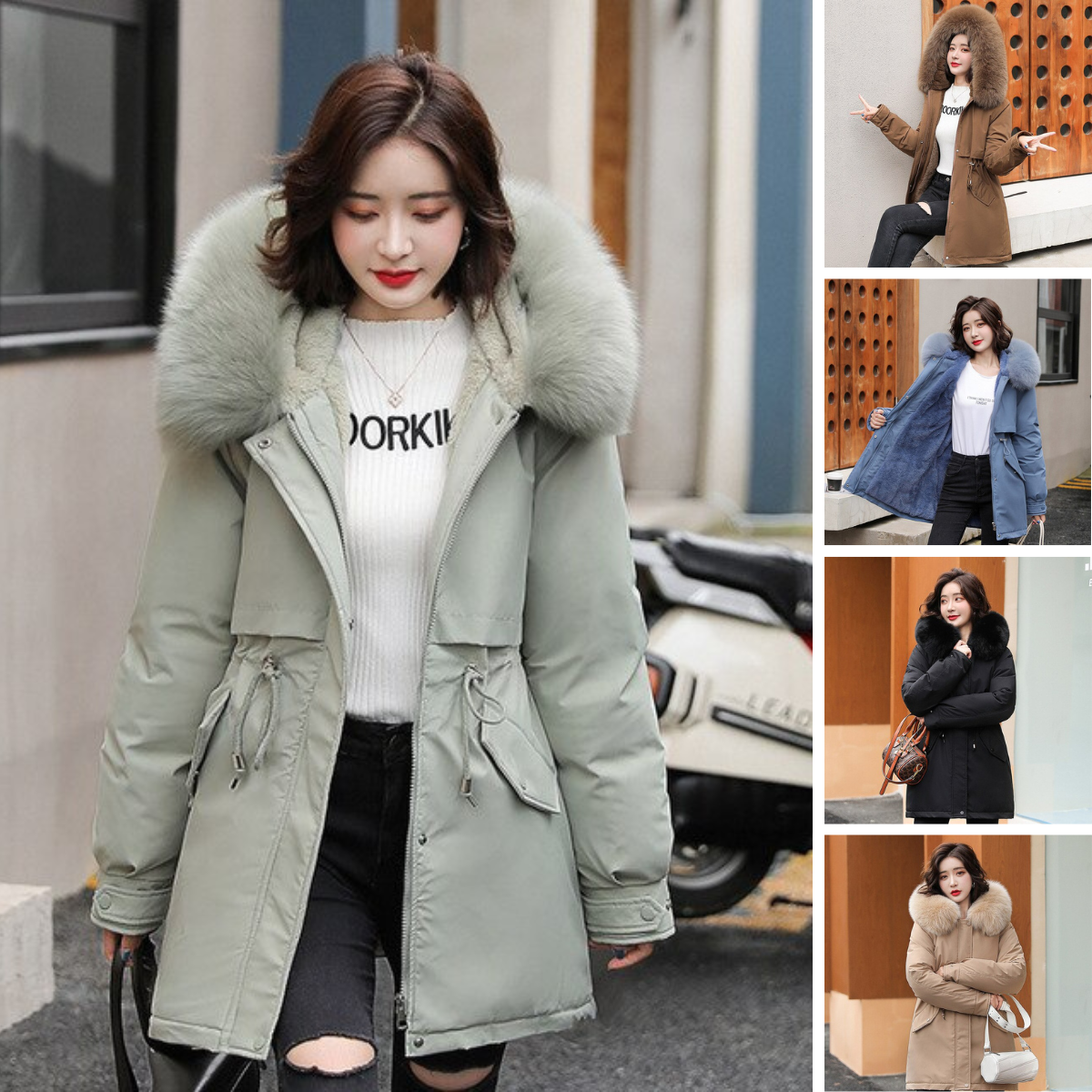 Parka jacket with fur collar