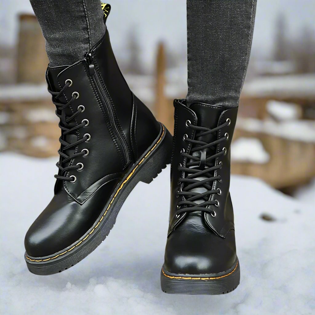 Women - Winter Boots - Stylish Martin Style - Comfortable Warm Footwear for Cold Weather