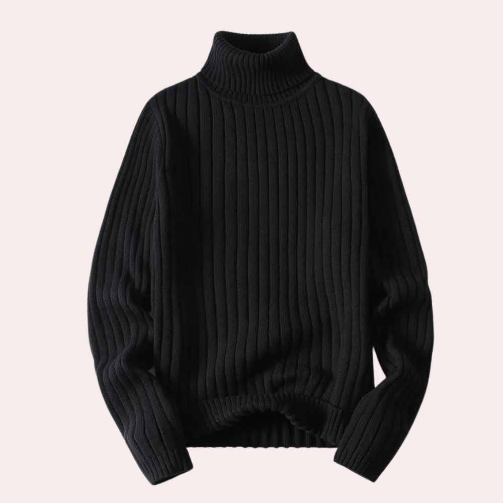 Women - Turtleneck Jumper - Cozy Knitted Fabric - Striped Pattern for Stylish Comfort