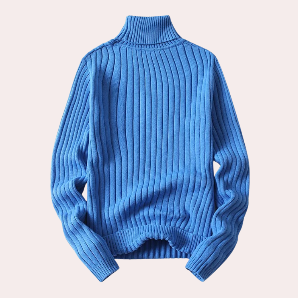 Women - Turtleneck Jumper - Cozy Knitted Fabric - Striped Pattern for Stylish Comfort