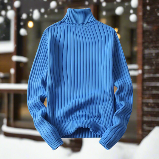 Women - Turtleneck Jumper - Cozy Knitted Fabric - Striped Pattern for Stylish Comfort